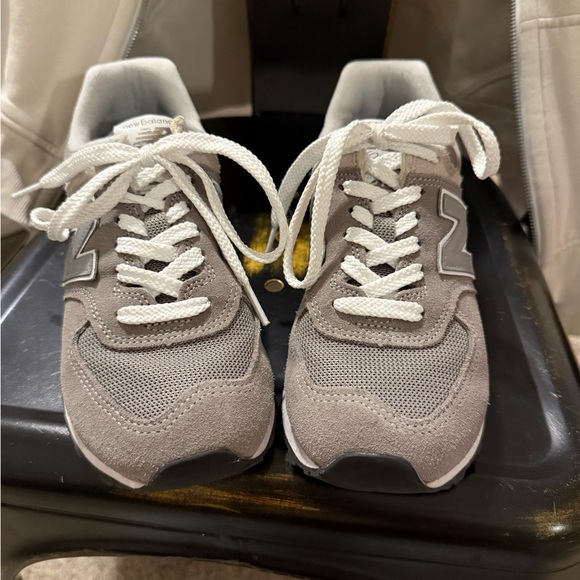 New Balance 574 Classic Gray and White Sneakers - Picture 2 of 4